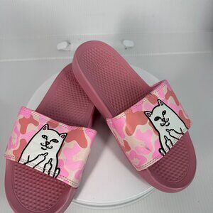 RIPNDIP Lord Nermal Slide Sandals Womens Size 6 Pink Flip Off Cat Print Slip On